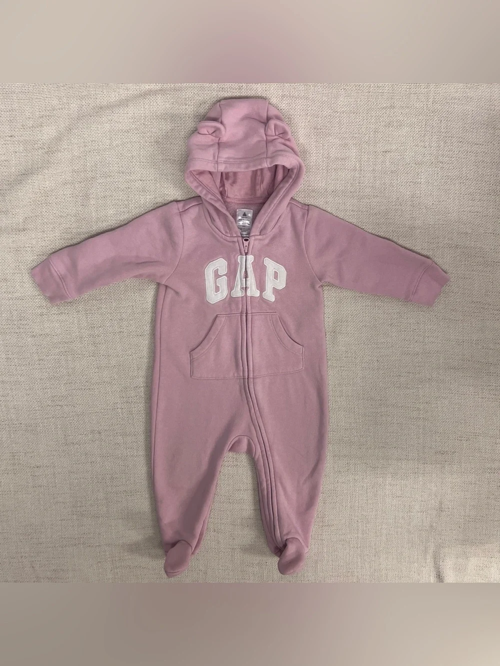 Baby Gap Fleece Bear Hood Footed Romper 6-12M 🧸💗